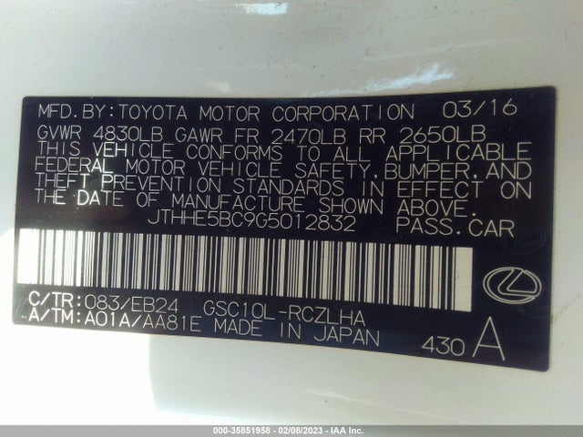 JTHHE5BC9G5012832 Lexus RC 350