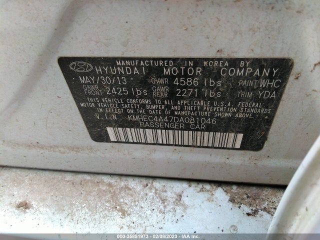 2013 HYUNDAI SONATA HYBRID LIMITED VIN: KMHEC4A47DA081046