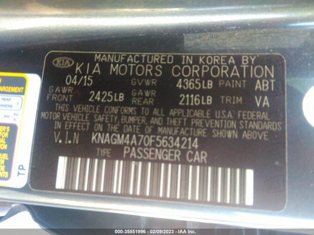 KIA Optima Lx 2015 KNAGM4A70F5634214 Image 9
