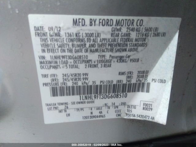 1LNHL9FT3DG608510 Lincoln Mks Ecoboost