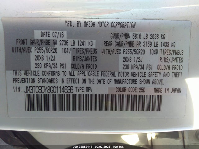 Mazda Cx-9 Grand Touring 2016 JM3TCBDY8G0114636 Image 9