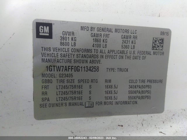 GMC SAVANA CARGO VAN 2016 1GTW7AFF0G1134258 Image 10