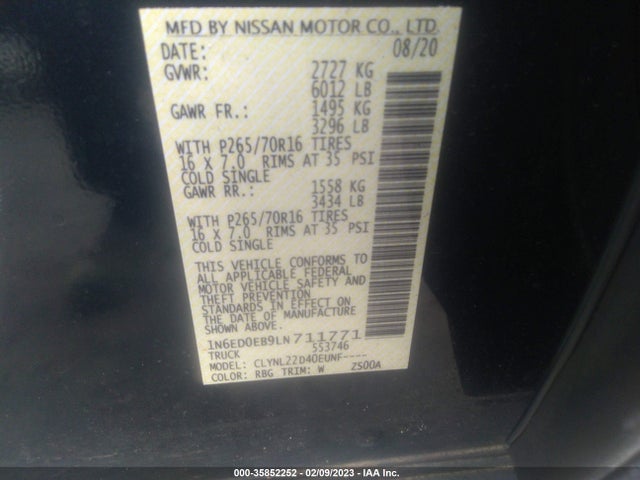 2020 Nissan Frontier, VIN: 1N6ED0EB9LN711771