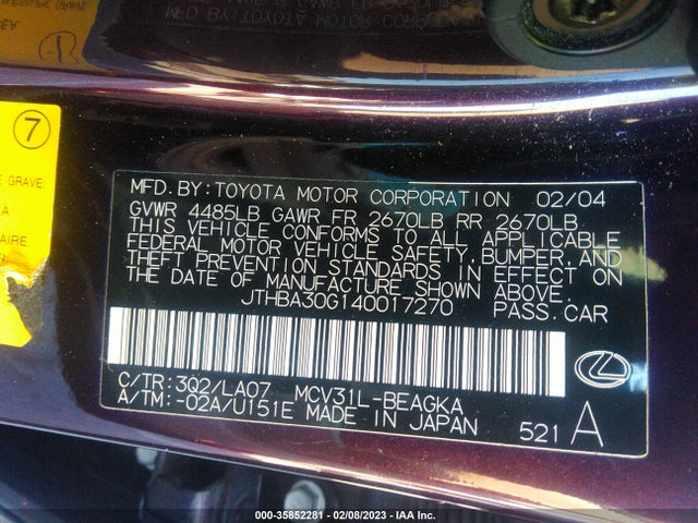 JTHBA30G140017270 Lexus ES 330
