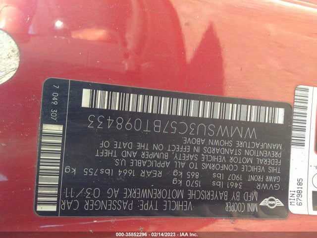 WMWSU3C57BT098433 Mini COOPER HARDTOP