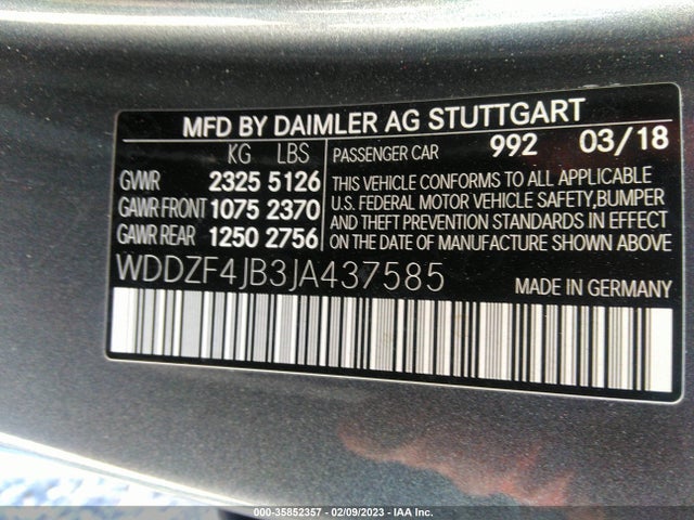 2018 Mercedes-Benz E-Class, VIN: WDDZF4JB3JA437585