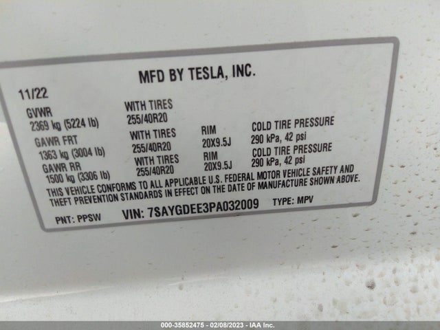 7SAYGDEE3PA032009 Tesla Model Y Long Range
