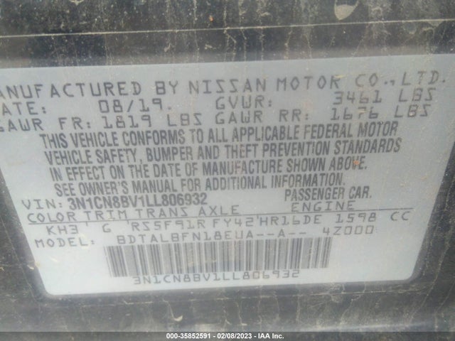 2020 Nissan Versa, VIN: 3N1CN8BV1LL806932