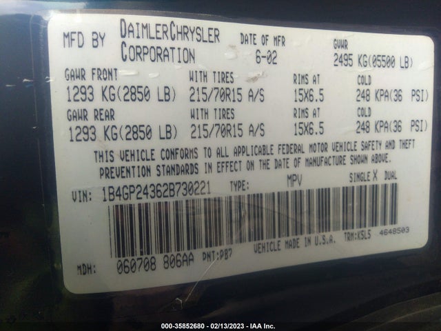 Dodge Grand Caravan Se 2002 1B4GP24362B730221 Image 10