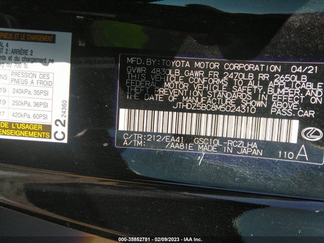 2021 Lexus RC, VIN: JTHDZ5BC8M5024310