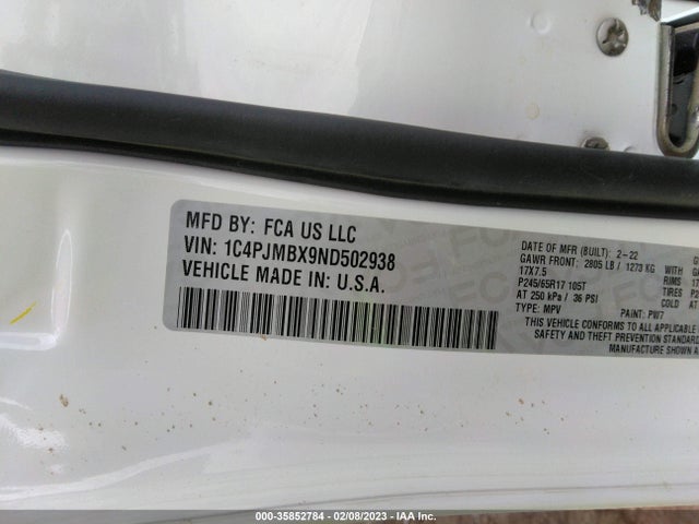 2022 Jeep Cherokee, VIN: 1C4PJMBX9ND502938