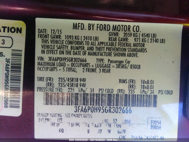 Ford FUSION SE 2016 3FA6P0H95GR302666 Image 9