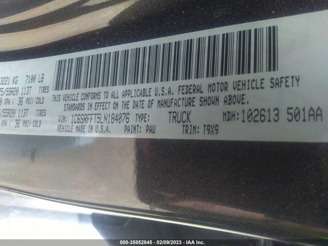 2020 Ram 1500, VIN: 1C6SRFFT5LN184076