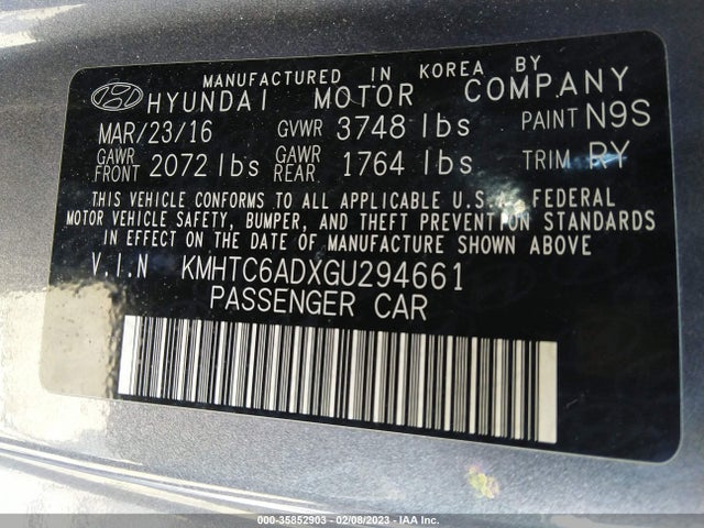 2016 HYUNDAI VELOSTER VIN: KMHTC6ADXGU294661