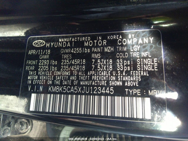 2018 Hyundai Kona, VIN: KM8K5CA5XJU123445