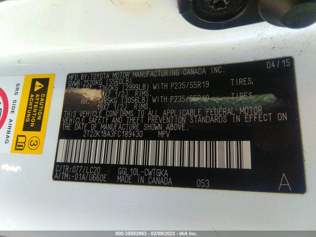 2T2ZK1BA3FC189430 Lexus RX 350