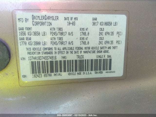 Dodge Ram 1500 Slt 2004 1D7HA18D74S574916 Image 10