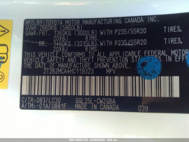 2T2BZMCA4HC119323 Lexus Rx Rx 350