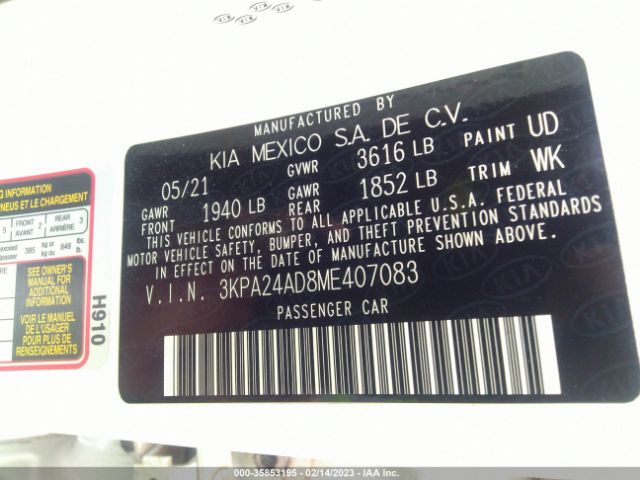 3KPA24AD8ME407083 KIA RIO LX
