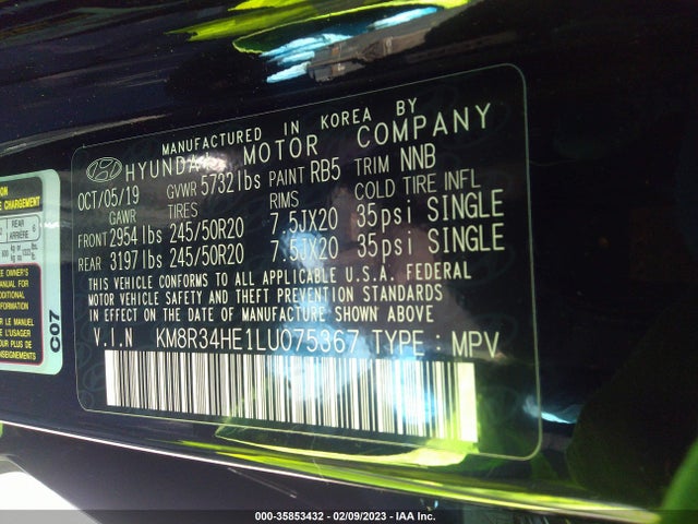 2020 Hyundai Palisade, VIN: KM8R34HE1LU075367
