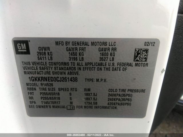 1GKKRNED3CJ261438 GMC ACADIA SL