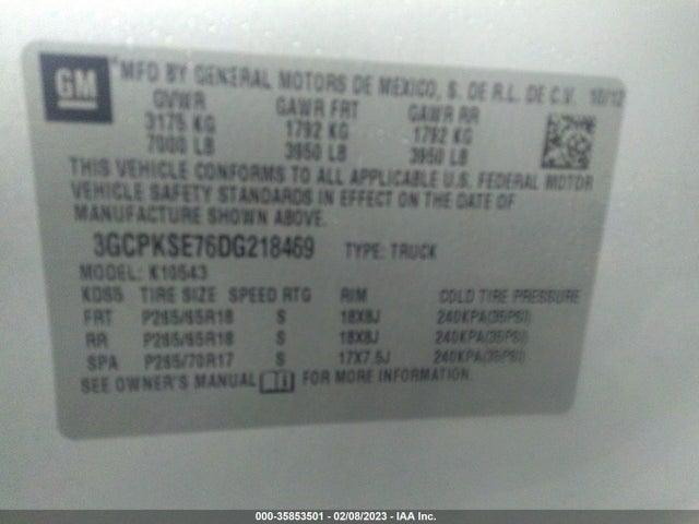 2013 CHEVROLET SILVERADO 1500 LT VIN: 3GCPKSE76DG218469