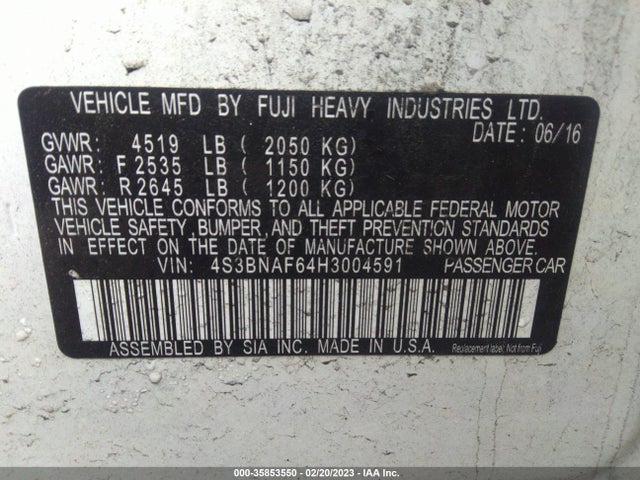 2017 Subaru Legacy, VIN: 4S3BNAF64H3004591