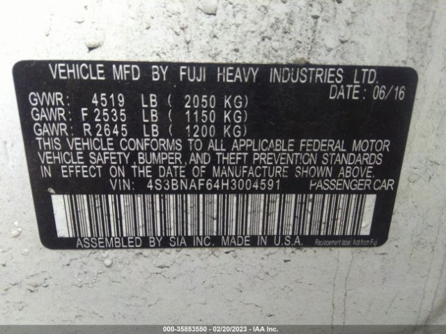 4S3BNAF64H3004591 Subaru Legacy Premium