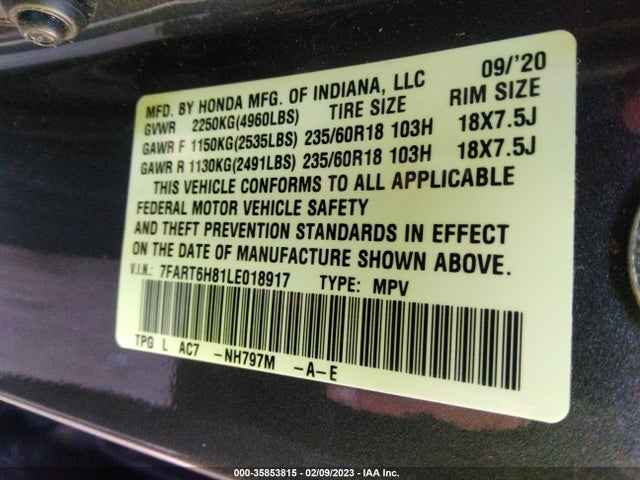 2020 Honda CR-V, VIN: 7FART6H81LE018917
