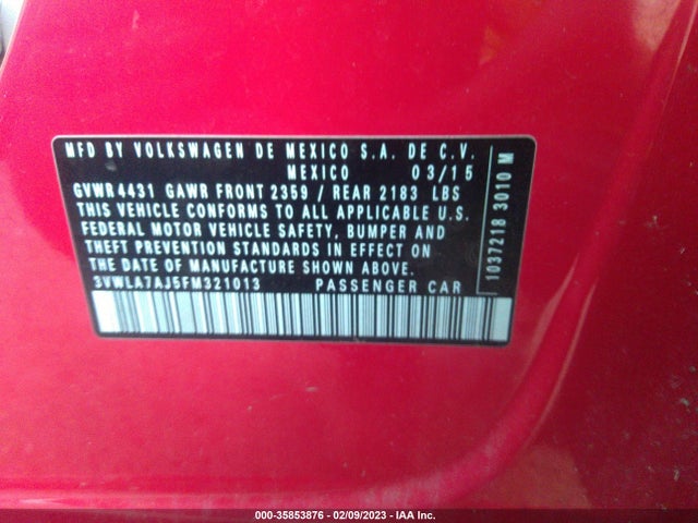 3VWLA7AJ5FM321013 Volkswagen Jetta Sedan 2.0l Tdi Se