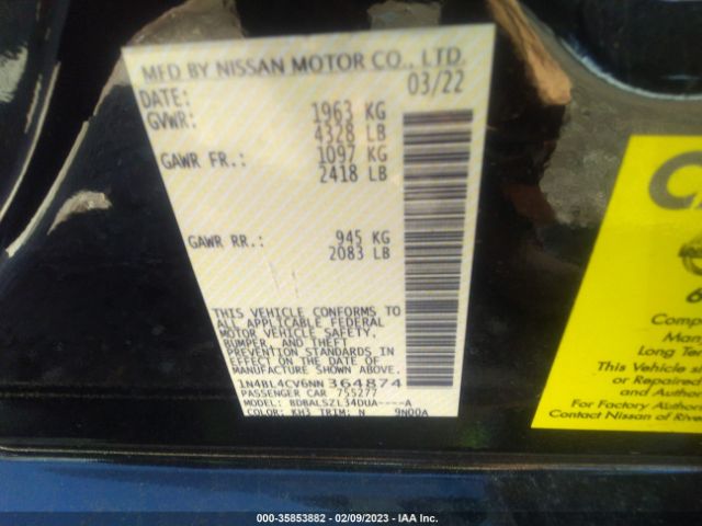 1N4BL4CV6NN364874 Nissan Altima 2.5 Sr