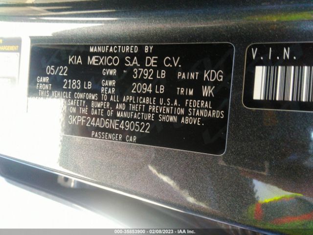 3KPF24AD6NE490522 KIA Forte Lxs