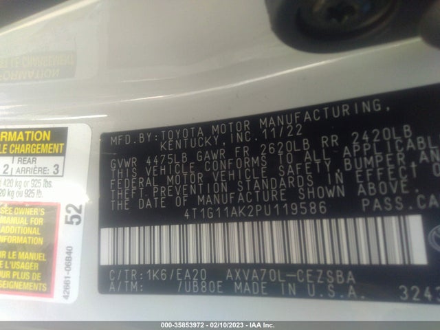 2023 Toyota Camry, VIN: 4T1G11AK2PU119586
