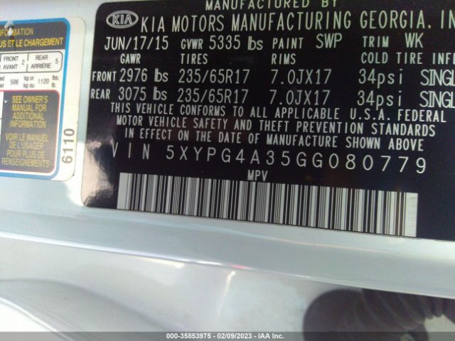 5XYPG4A35GG080779 KIA SORENTO LX