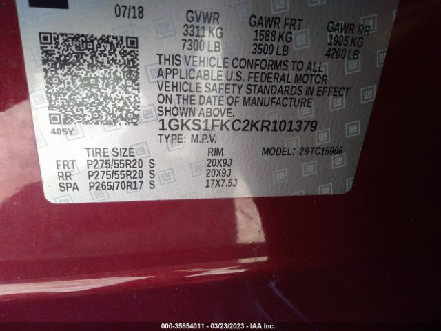 1GKS1FKC2KR101379 GMC Yukon Xl Sle