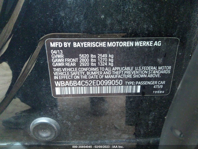 BMW 6 Series 2014 WBA6B4C52ED099050 Image 11