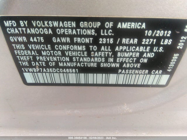 Volkswagen Passat Se W/sunroof 2013 1VWBP7A35DC046561 Image 10