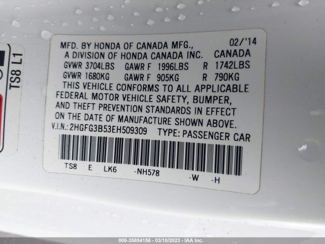 Honda Civic Coupe Lx 2014 2HGFG3B53EH509309 Image 9