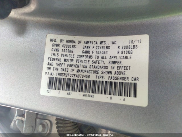 Honda Accord Sedan Lx 2014 1HGCR2F32EA070456 Image 9