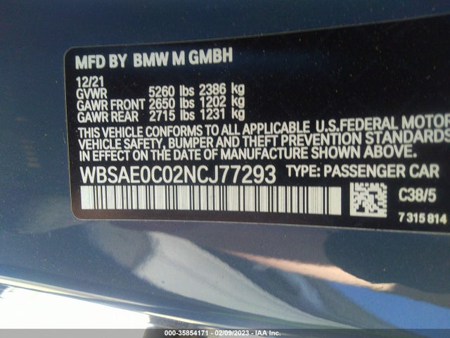 2022 BMW M8, VIN: WBSAE0C02NCJ77293