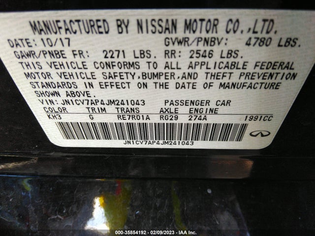 JN1CV7AP4JM241043 Infiniti Q50 2.0t Pure