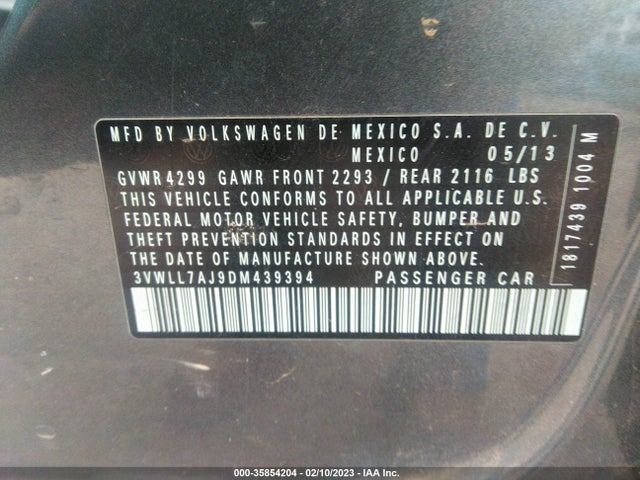 2013 VOLKSWAGEN JETTA SEDAN TDI W/PREMIUM VIN: 3VWLL7AJ9DM439394
