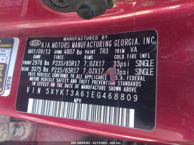 5XYKT3A61EG468809 KIA SORENTO LX