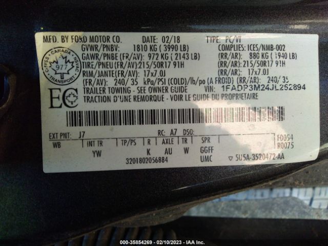1FADP3M24JL262894 Ford FOCUS SEL