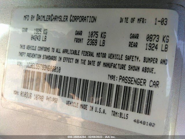 Chrysler Sebring Lxi 2003 1C3EL55T93N600010 Image 10