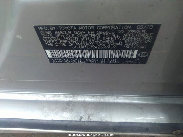 JTHBK1EG9A2399459 Lexus ES 350