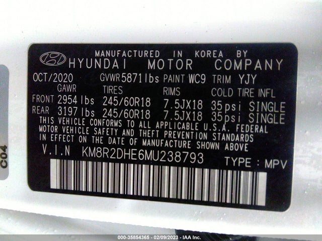 2021 Hyundai Palisade, VIN: KM8R2DHE6MU238793