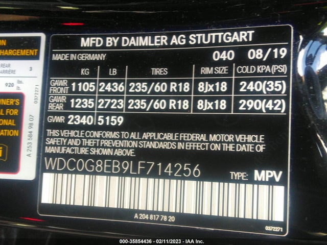 2020 Mercedes-Benz GLC-Class, VIN: WDC0G8EB9LF714256