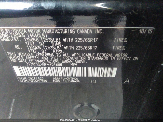 2015 TOYOTA RAV4 XLE VIN: 2T3RFREV9FW404868