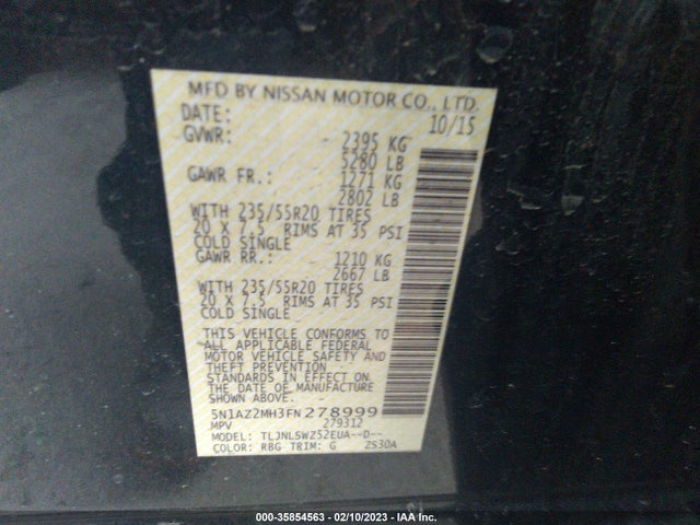Nissan Murano 2015 5N1AZ2MH3FN278999 Image 9
